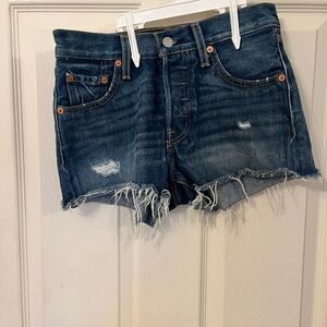 Levi's Dark Blue Distressed Jean Shorts